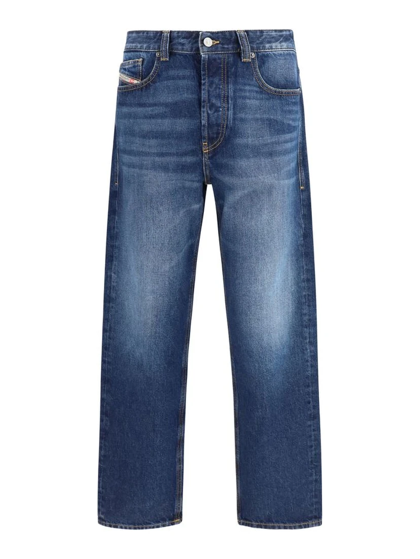 Blue Cotton Tapered Jeans