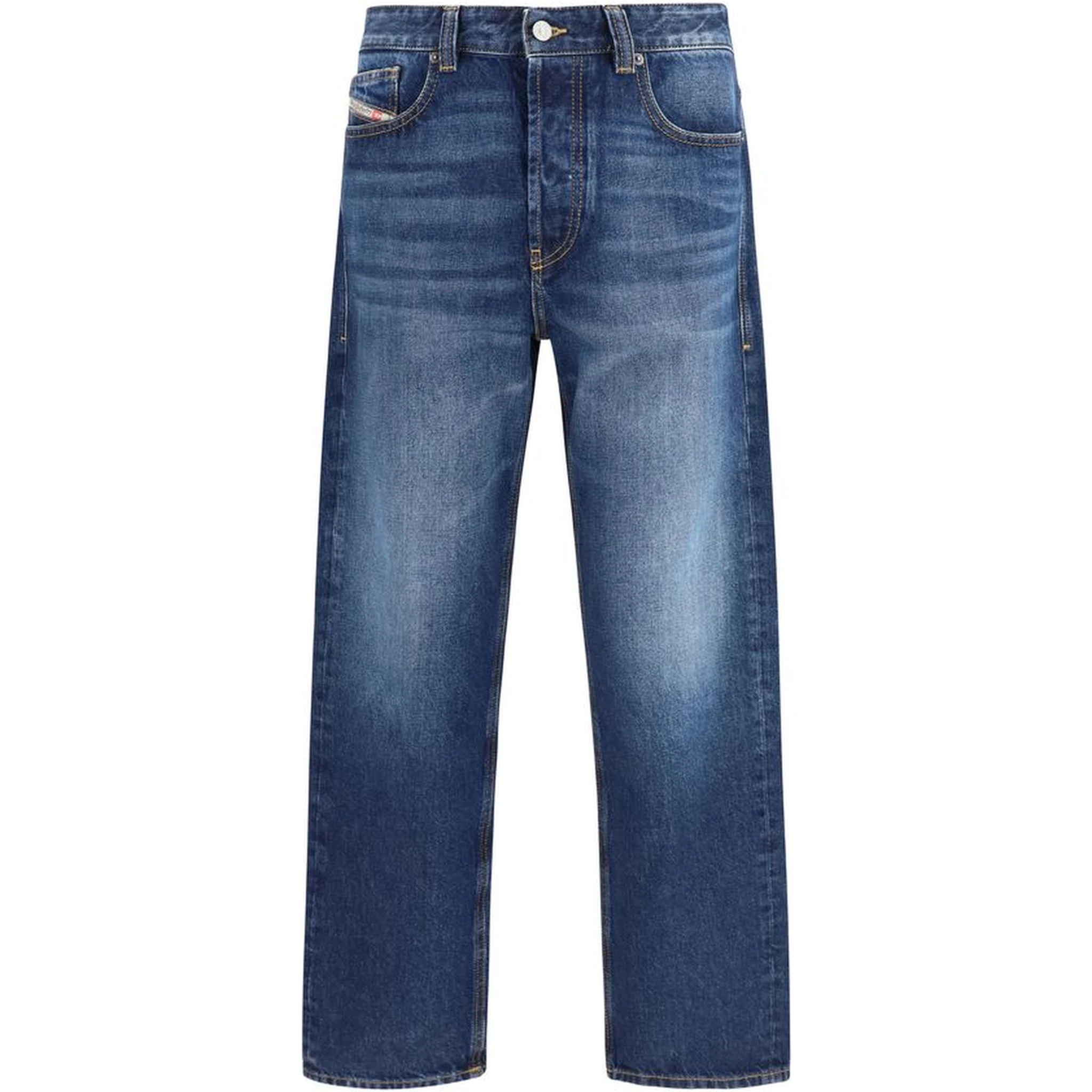 Blue Cotton Tapered Jeans
