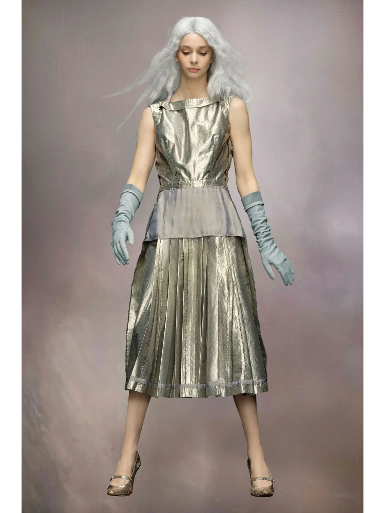 Silver Fibres Midi Skirt