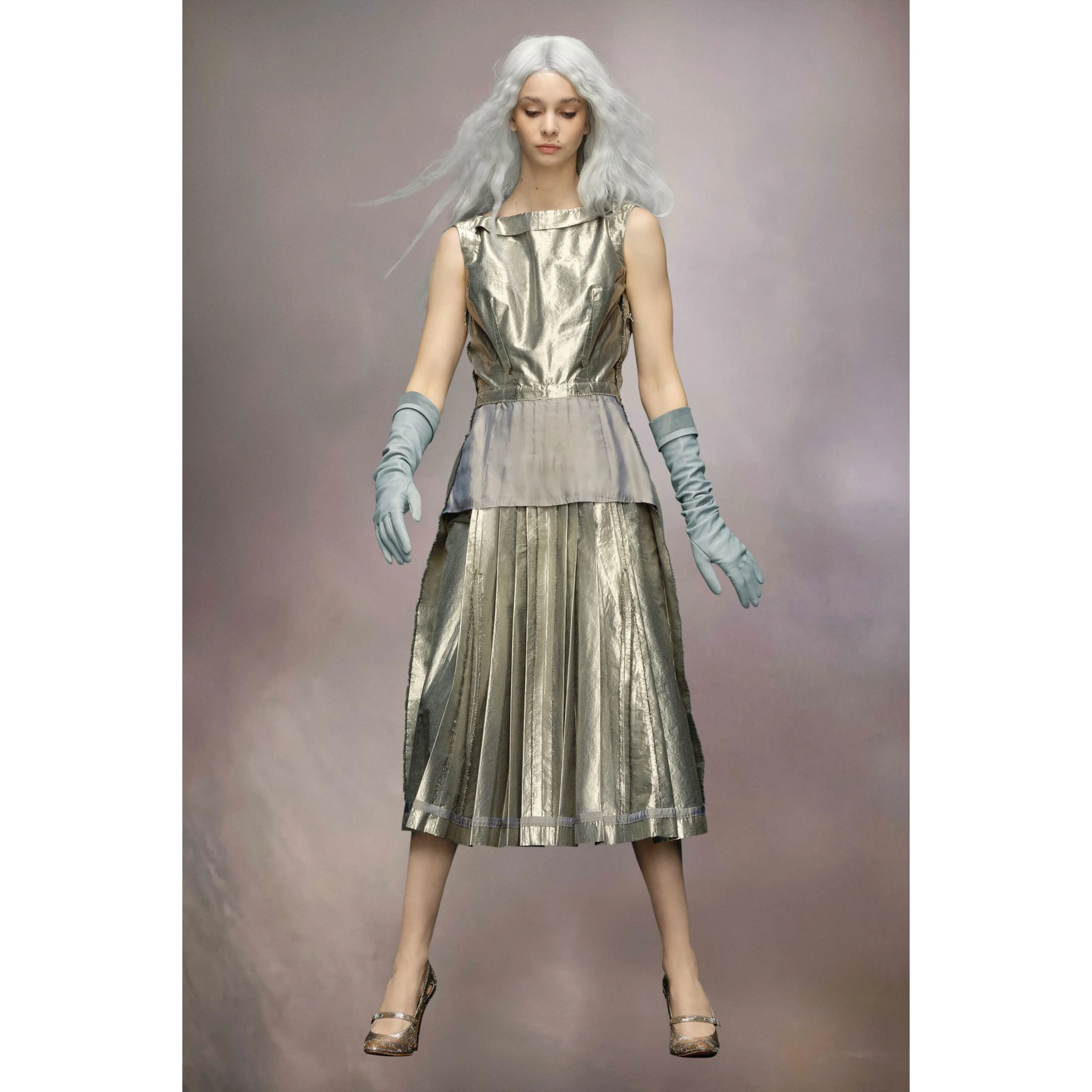 Silver Fibres Midi Skirt