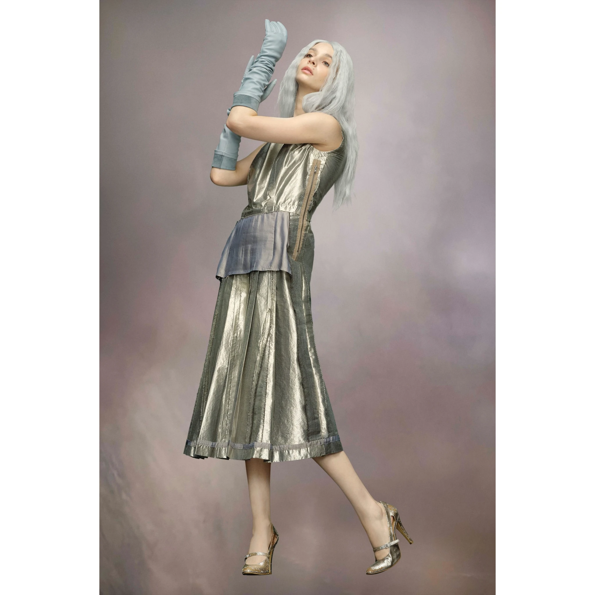 Silver Fibres Midi Skirt