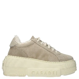 Beige Leather Chunky Sneakers
