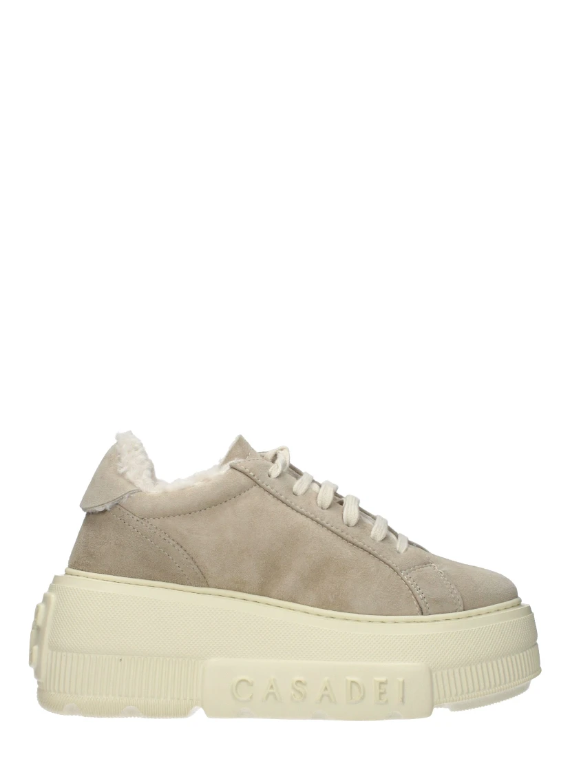 Beige Leather Chunky Sneakers