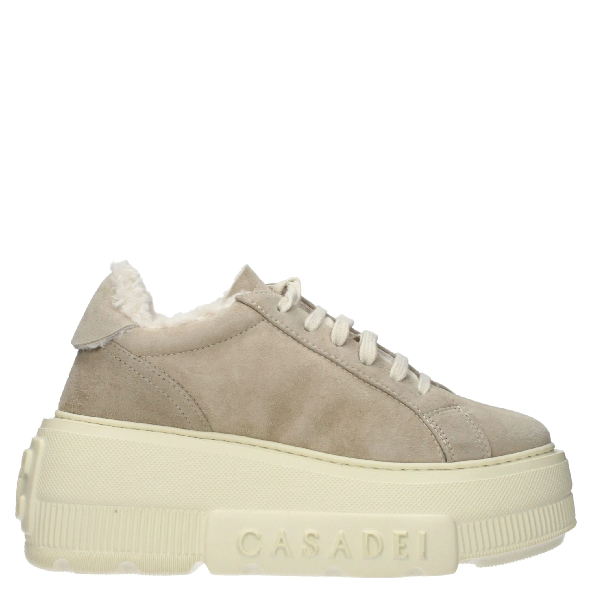Beige Leather Chunky Sneakers