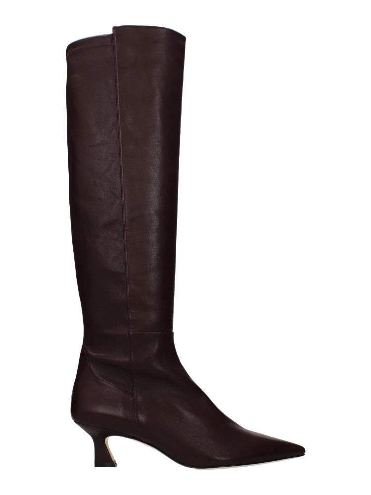 Red Leather High Heel Boots