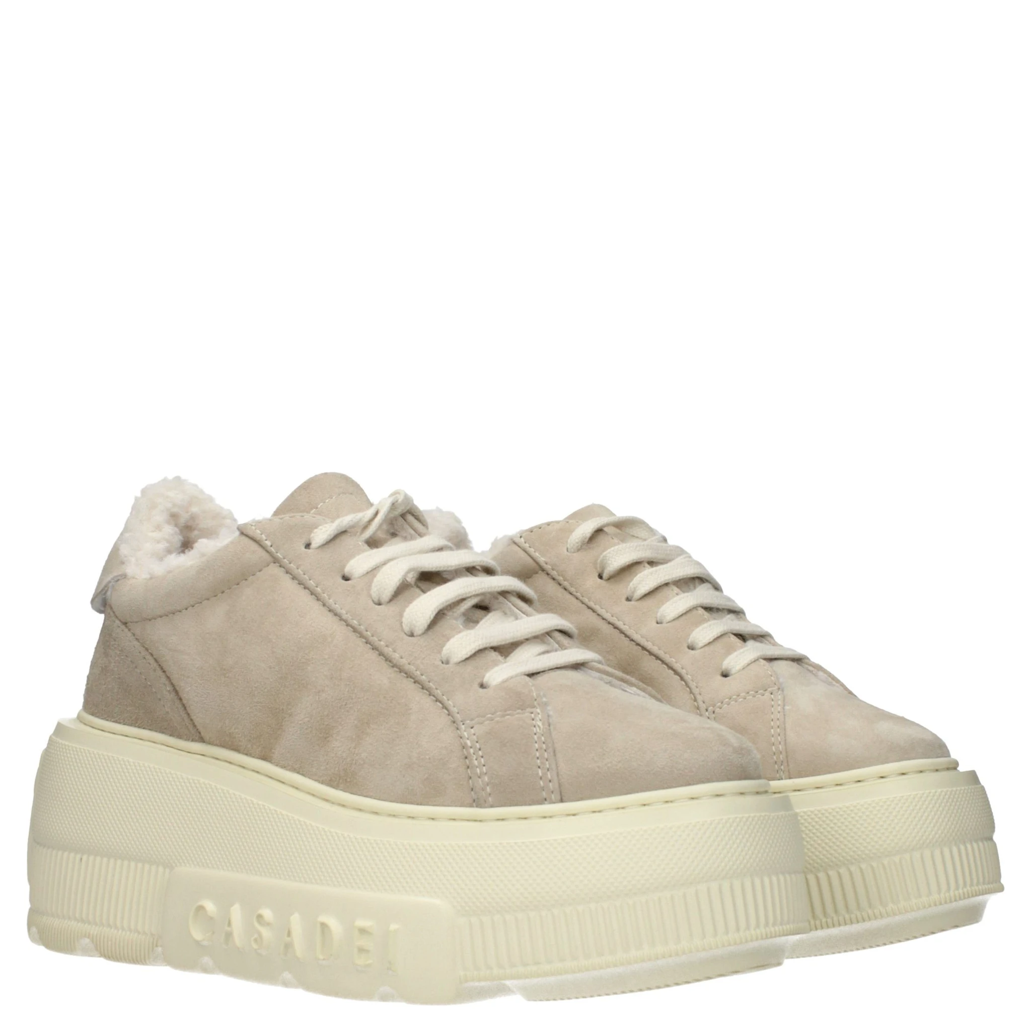 Beige Leather Chunky Sneakers