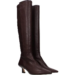 Red Leather High Heel Boots