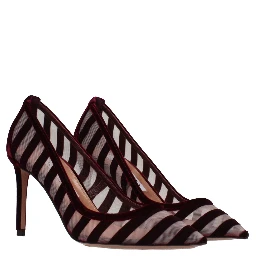 Transparent Velvet Mid Heel Pumps