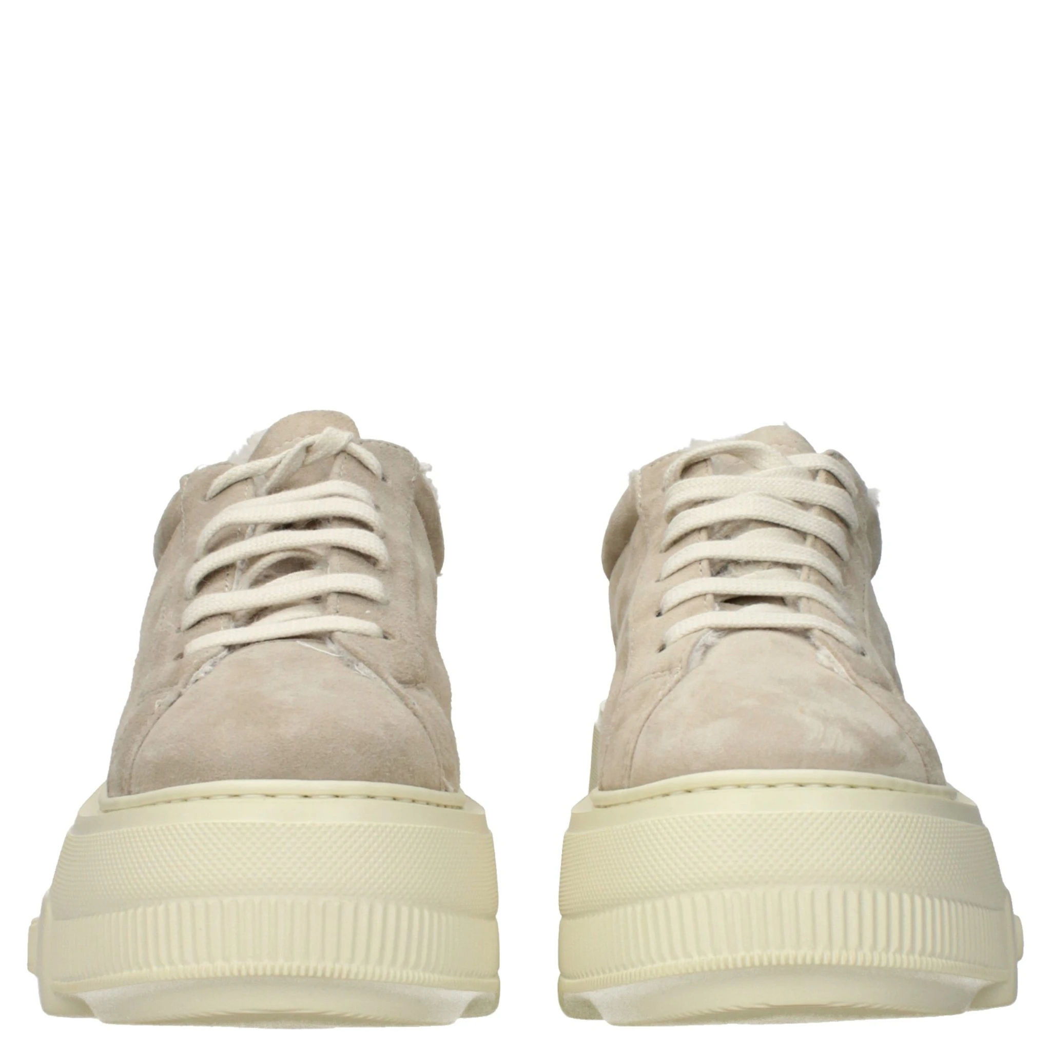 Beige Leather Chunky Sneakers