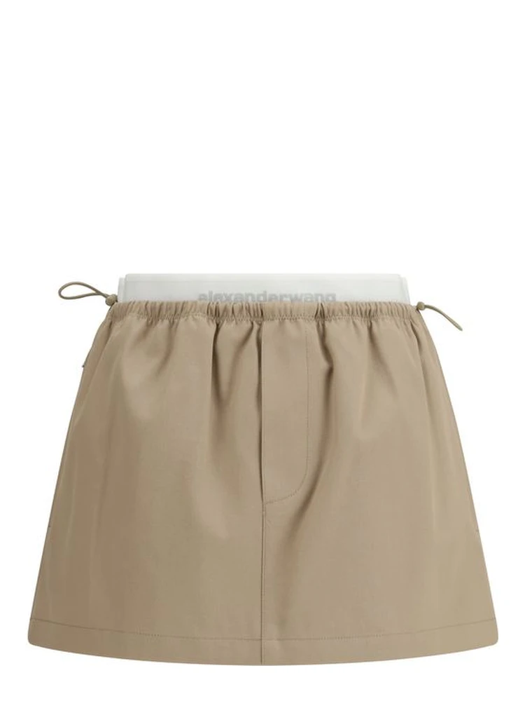 Beige Cotton Mini Skirt