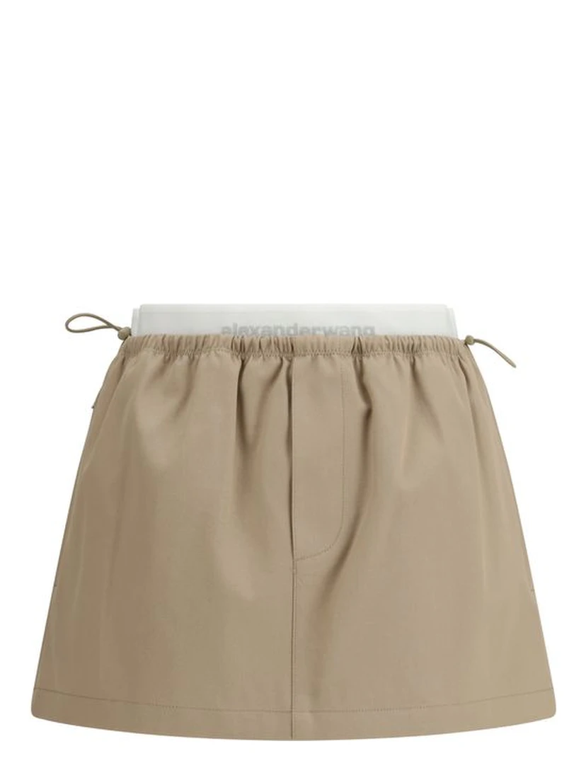 Beige Cotton Mini Skirt