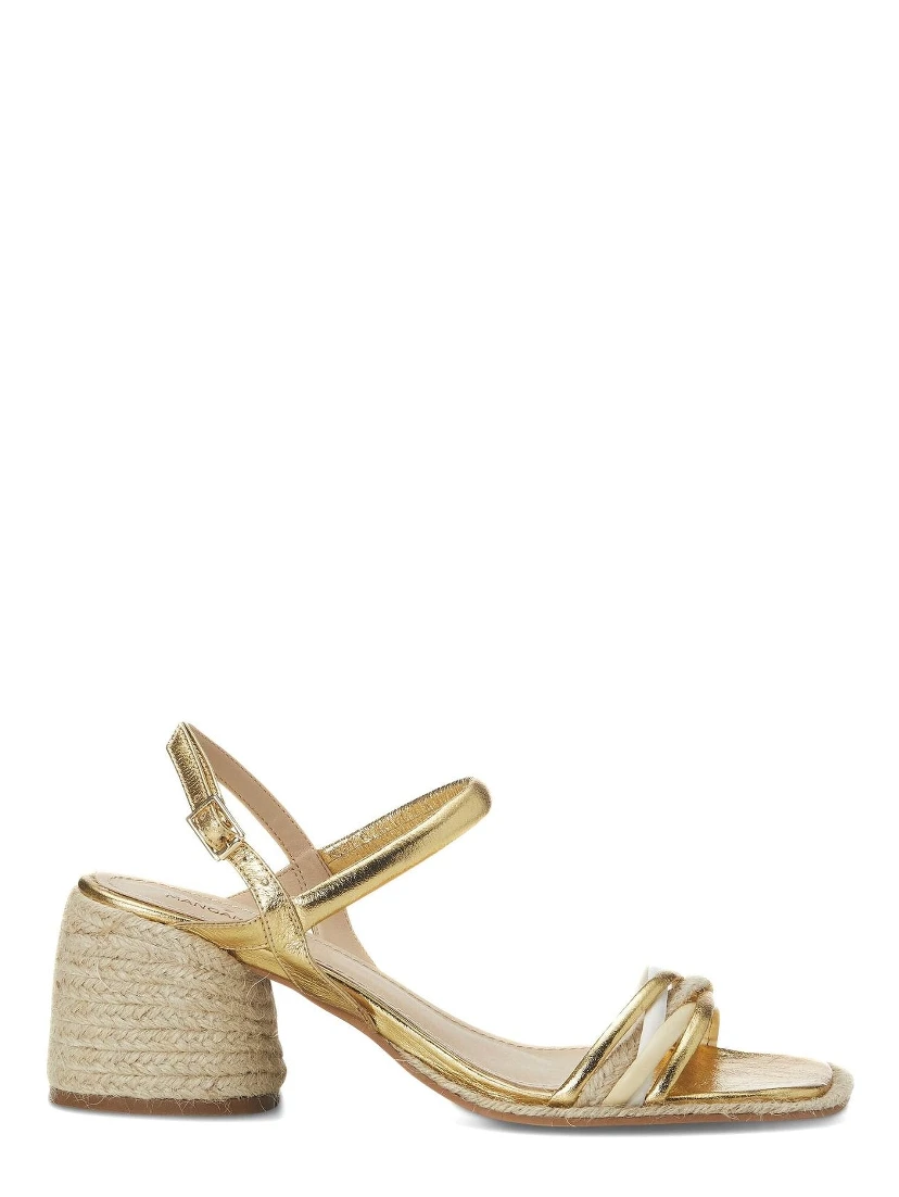 Gold Sandals With Natural Raffia Block Heel – Comfortable Women’S Summer Shoes