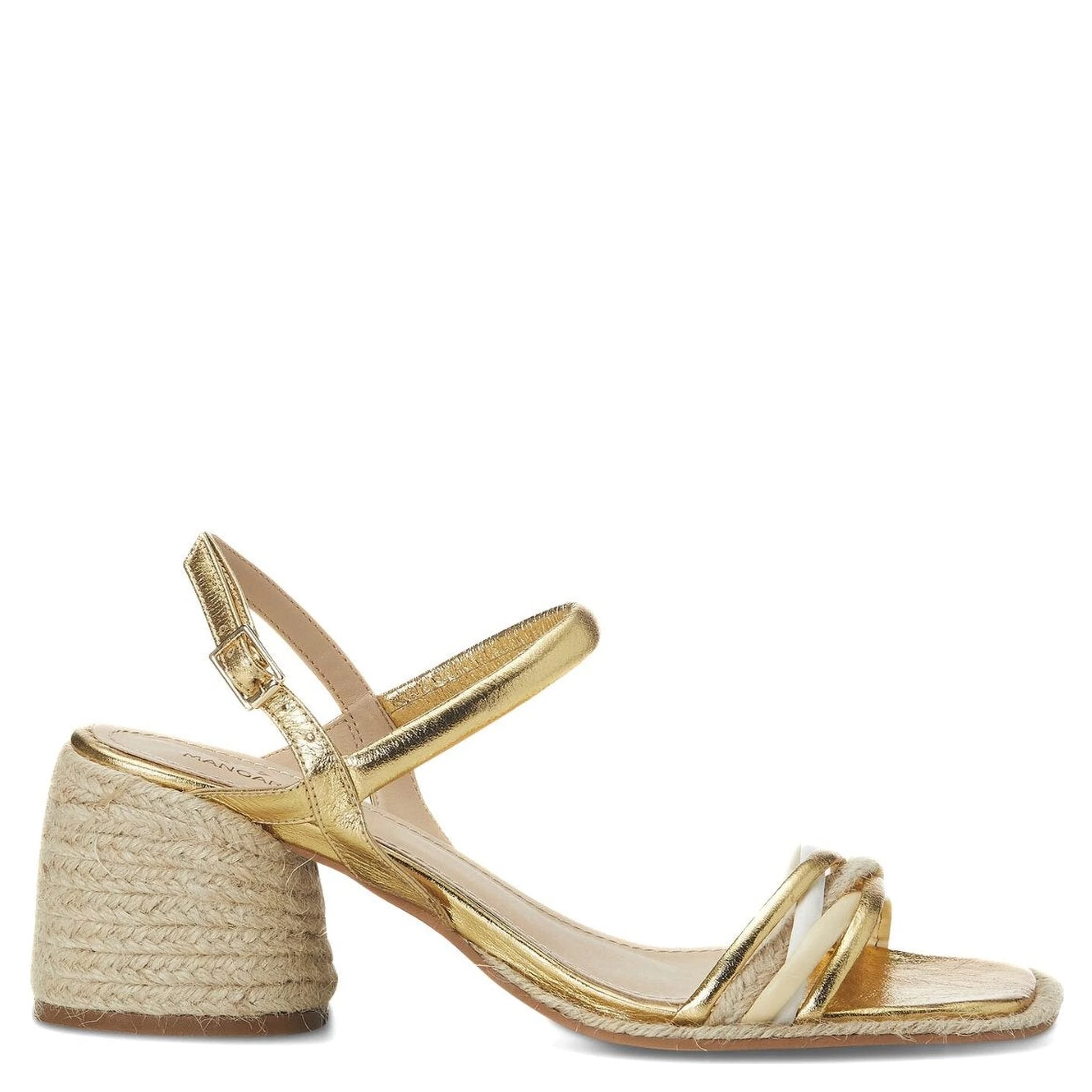 Gold Sandals With Natural Raffia Block Heel – Comfortable Women’S Summer Shoes