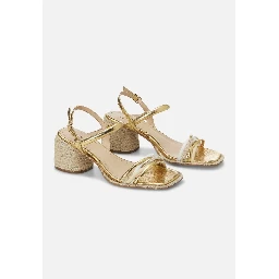 Gold Sandals With Natural Raffia Block Heel – Comfortable Women’S Summer Shoes