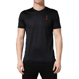 Dark Blue DG Logo Silk Men Crew Neck T-shirt