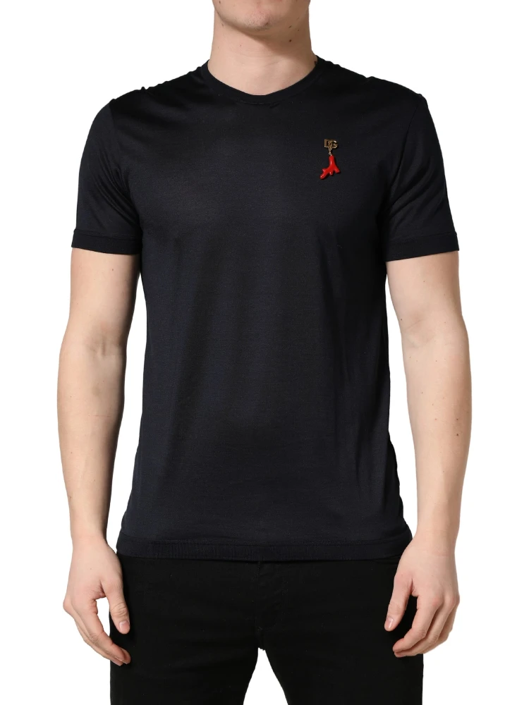 Dark Blue DG Logo Silk Men Crew Neck T-shirt alternative