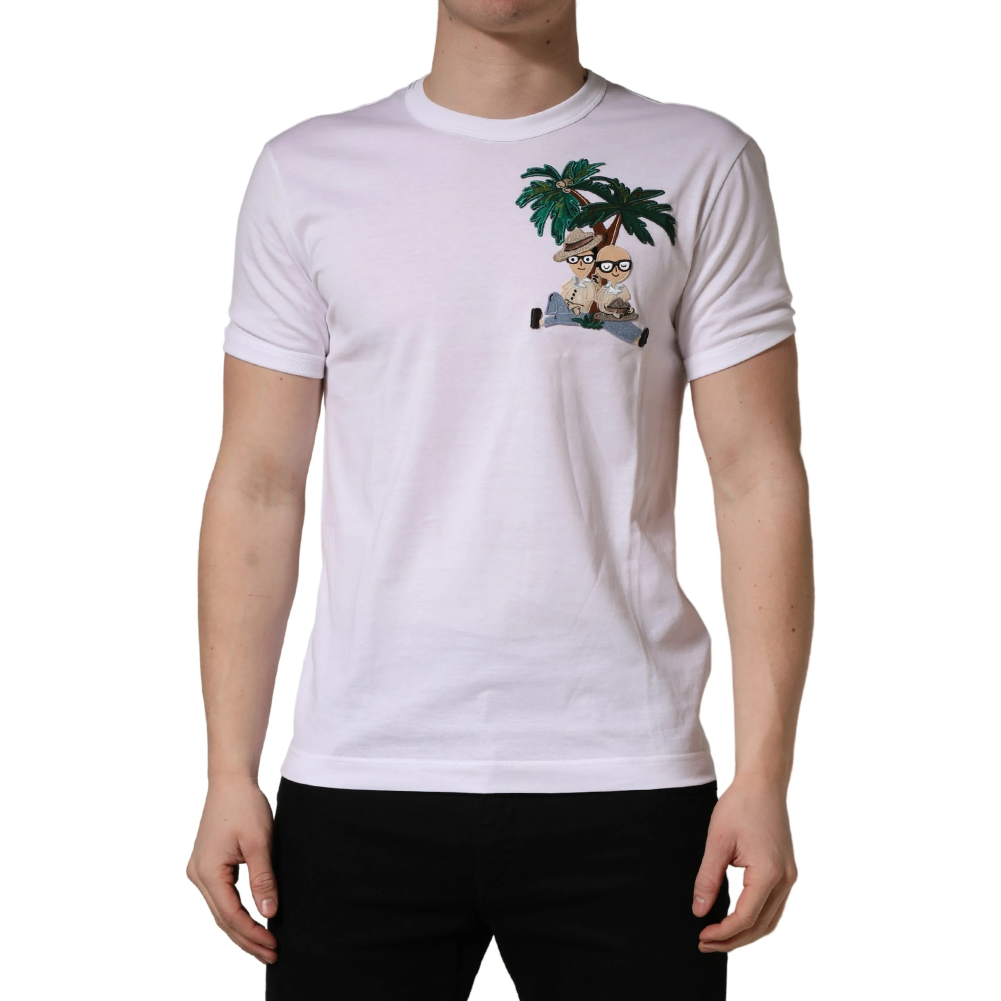 White Palm Embroidered Men Crew Neck T-shirt
