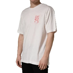 White Graphic Print Cotton Crew Neck  T-shirt