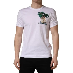 White Palm Embroidered Men Crew Neck T-shirt