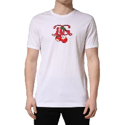 White DG Cherries Cotton Crew Neck  T-shirt