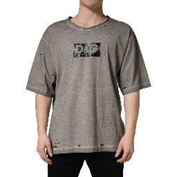 Gray DG Logo Print Cotton Round Neck T-shirt