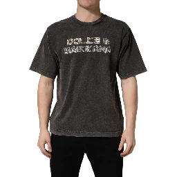 Gray Logo Embellished Men Crew Neck T-shirt