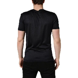 Dark Blue DG Logo Silk Men Crew Neck T-shirt