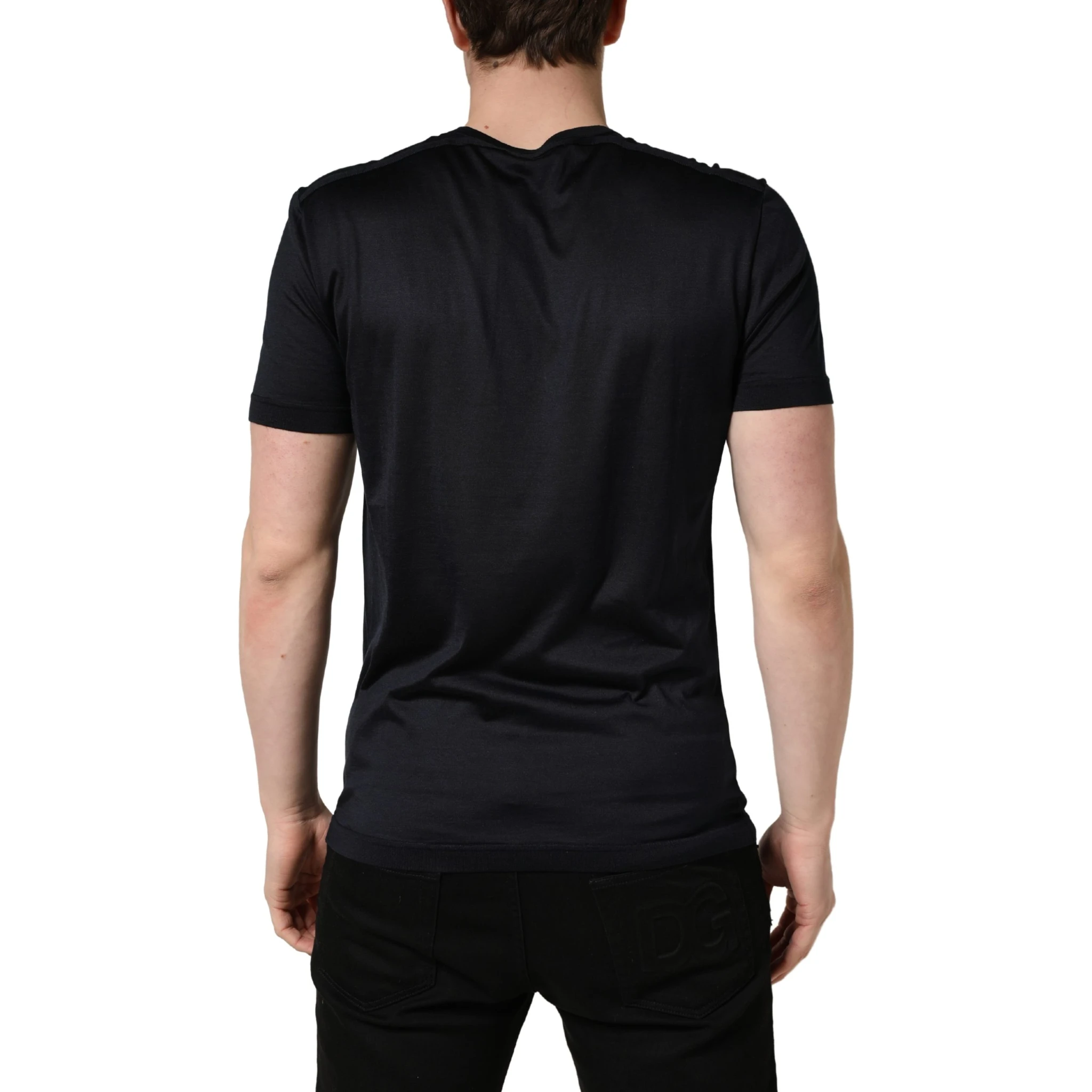 Dark Blue DG Logo Silk Men Crew Neck T-shirt