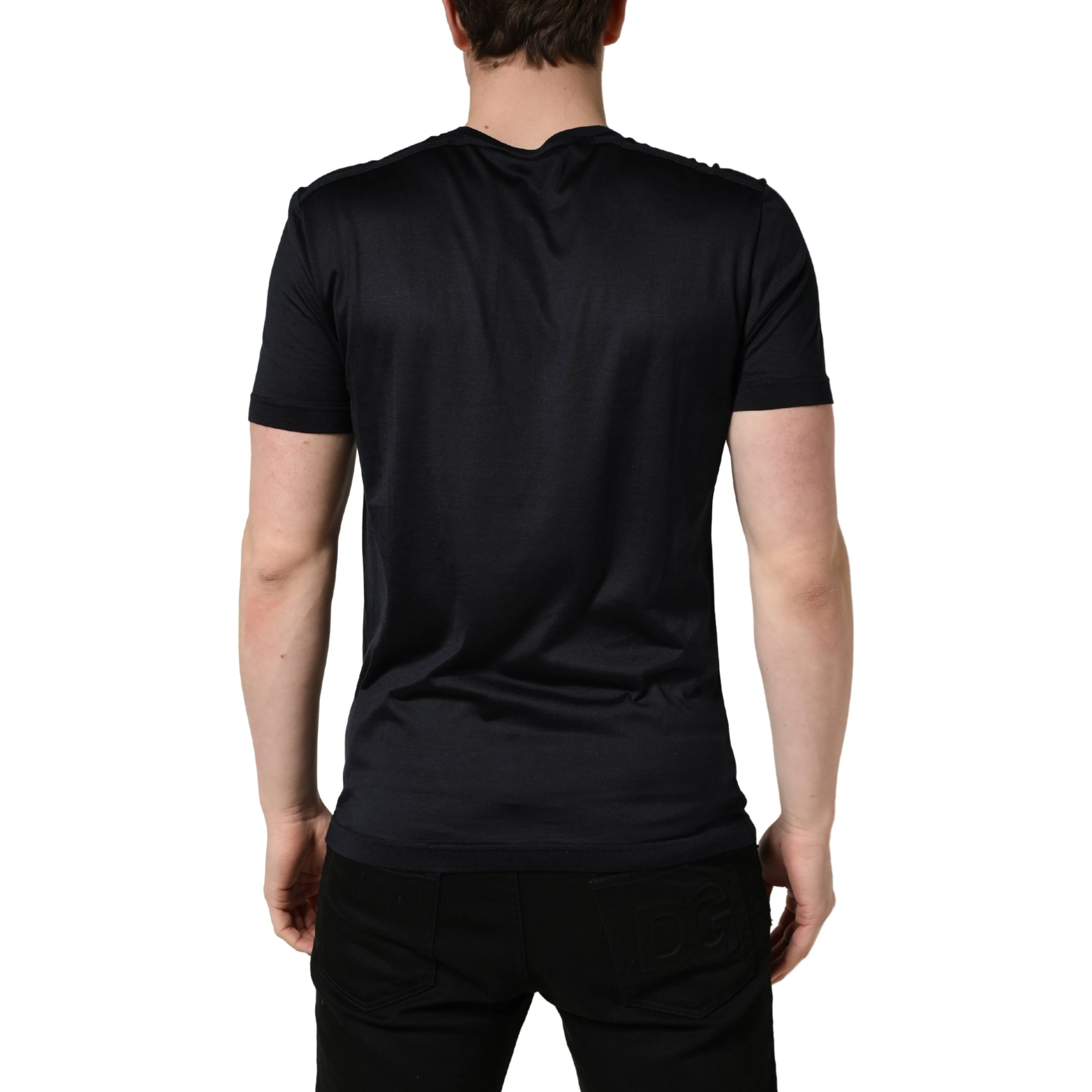 Dark Blue DG Logo Silk Men Crew Neck T-shirt