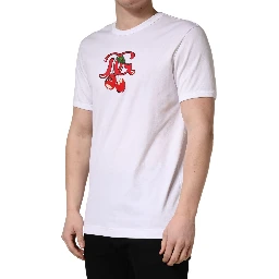 White DG Cherries Cotton Crew Neck  T-shirt