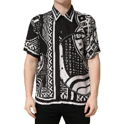 Black White Bandana Print Collared Shirt