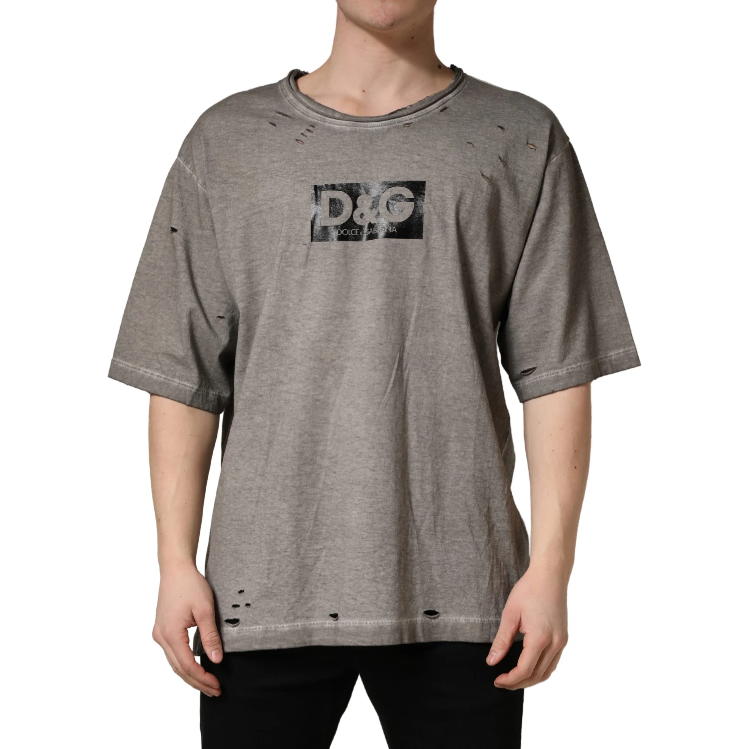 Gray DG Logo Print Cotton Round Neck T-shirt