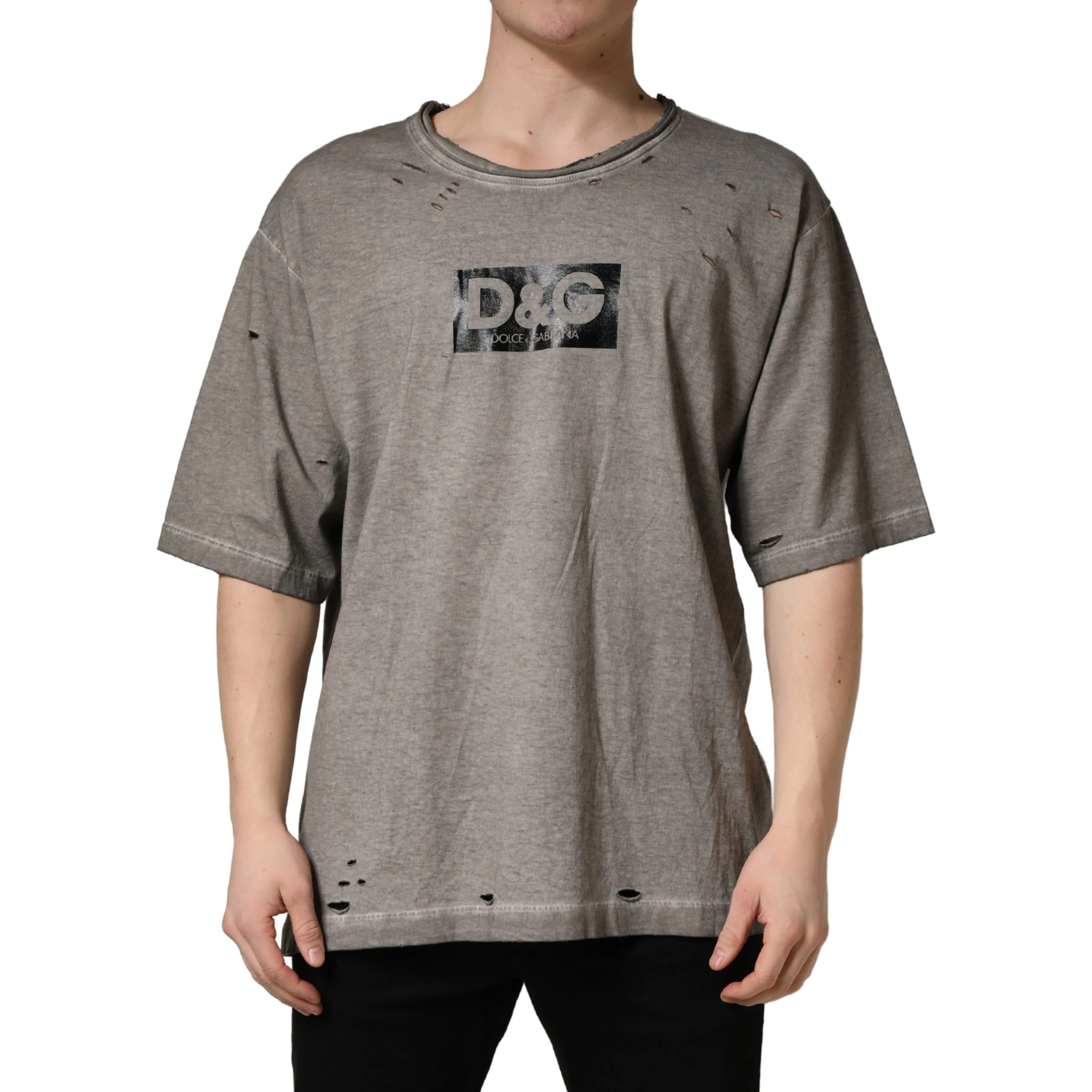 Gray DG Logo Print Cotton Round Neck T-shirt