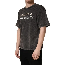 Gray Logo Embellished Men Crew Neck T-shirt