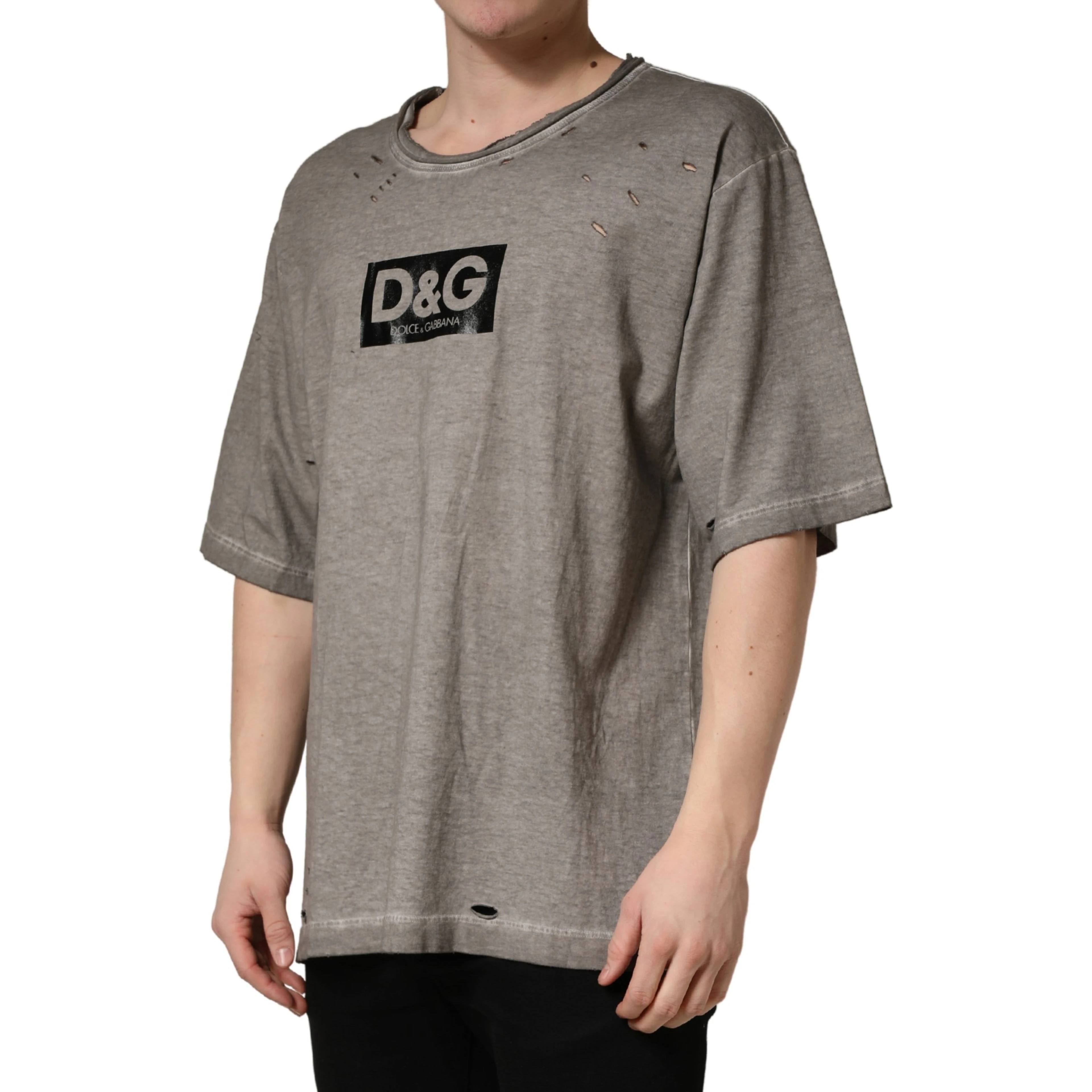 Gray DG Logo Print Cotton Round Neck T-shirt