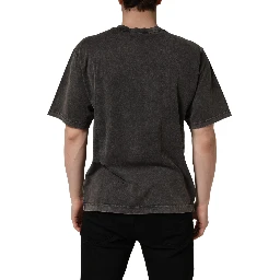 Gray Logo Embellished Men Crew Neck T-shirt