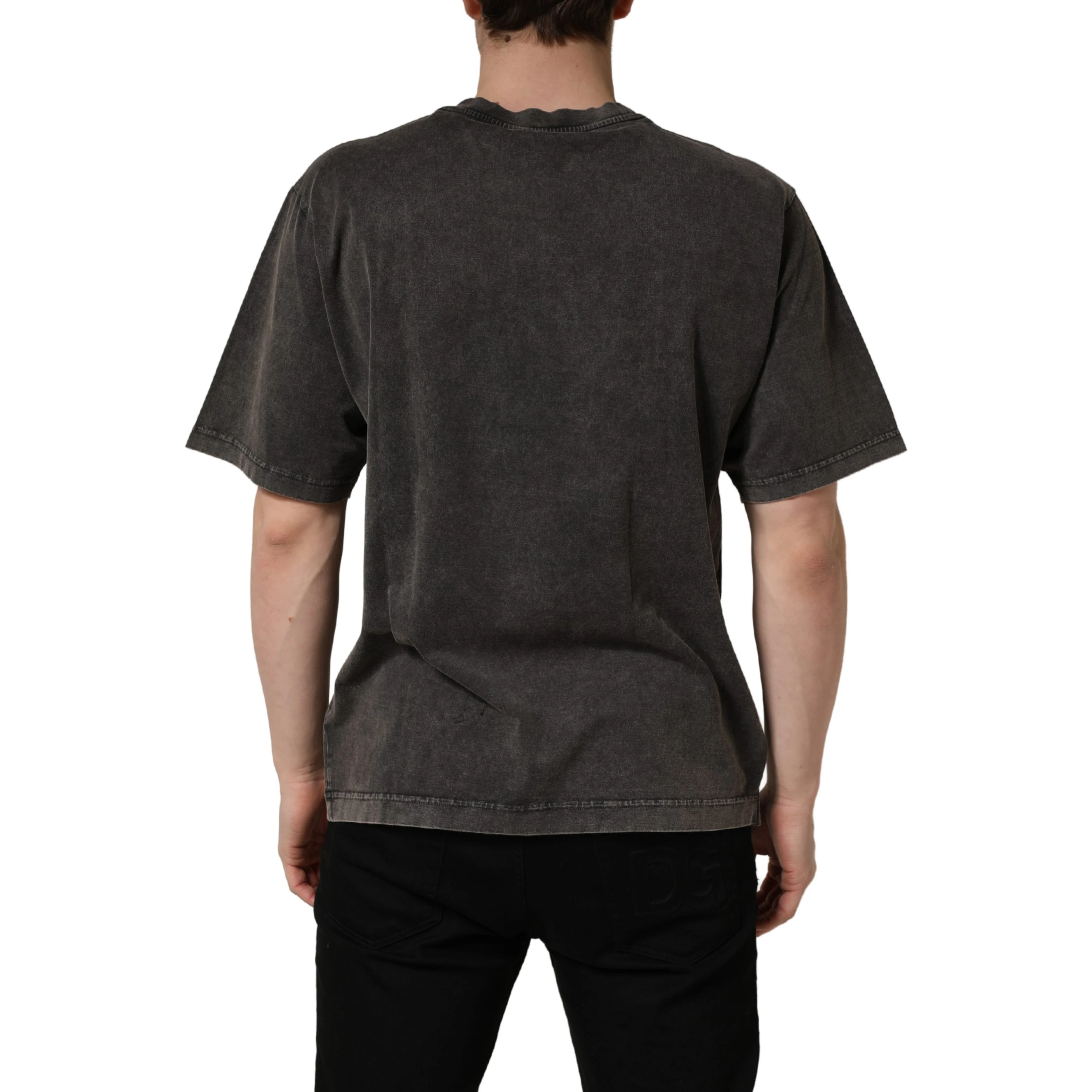 Gray Logo Embellished Men Crew Neck T-shirt