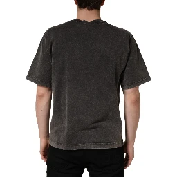 Gray Logo Embellished Men Crew Neck T-shirt