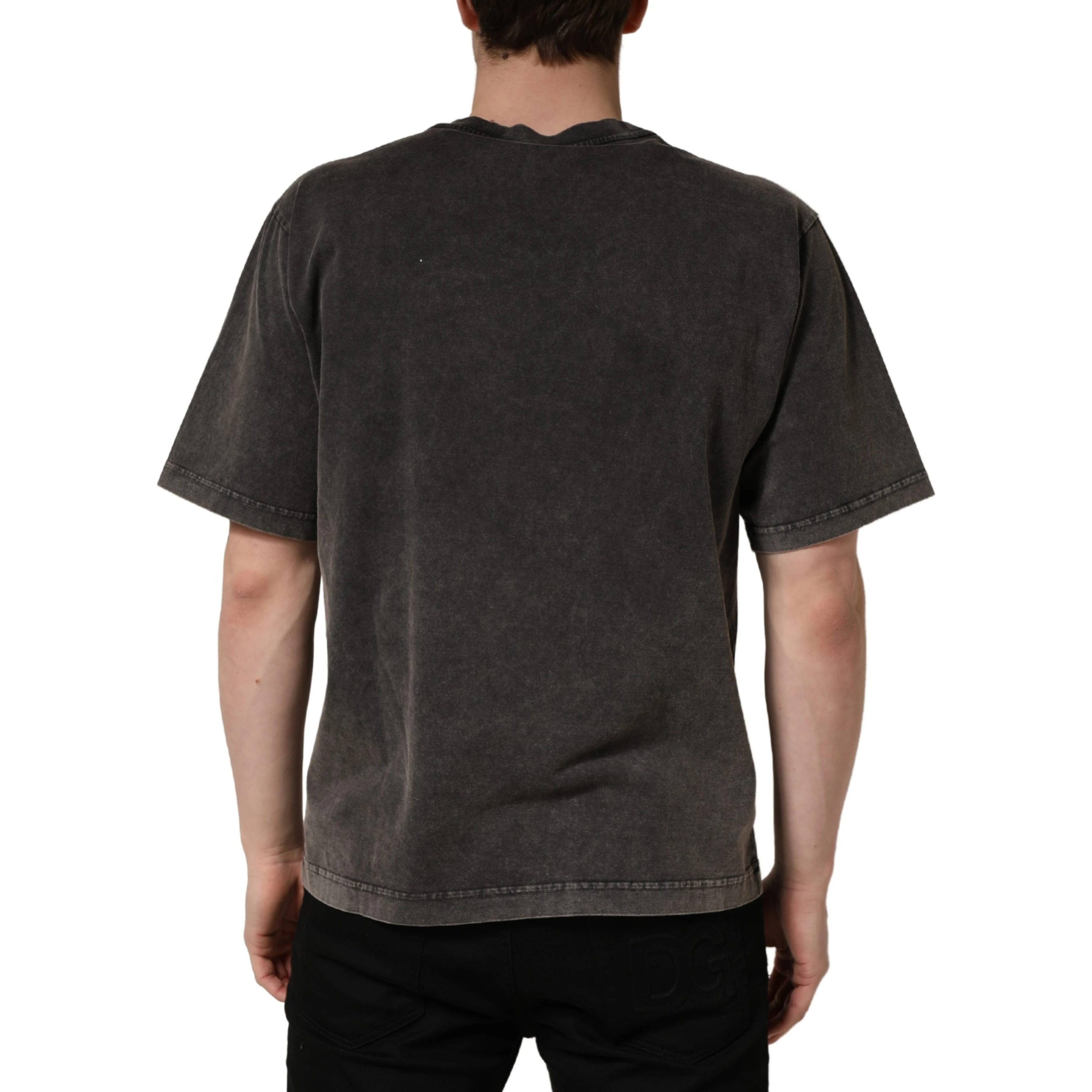 Gray Logo Embellished Men Crew Neck T-shirt