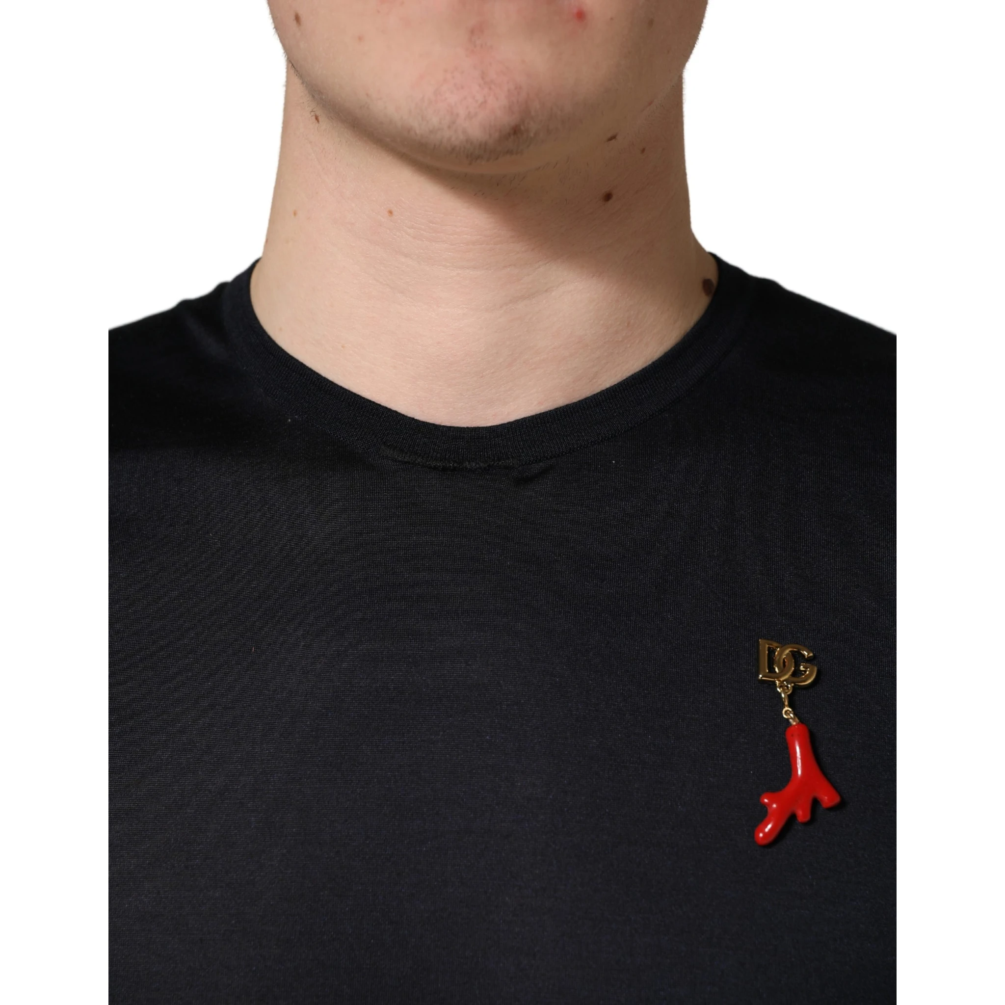 Dark Blue DG Logo Silk Men Crew Neck T-shirt