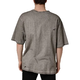 Gray DG Logo Print Cotton Round Neck T-shirt
