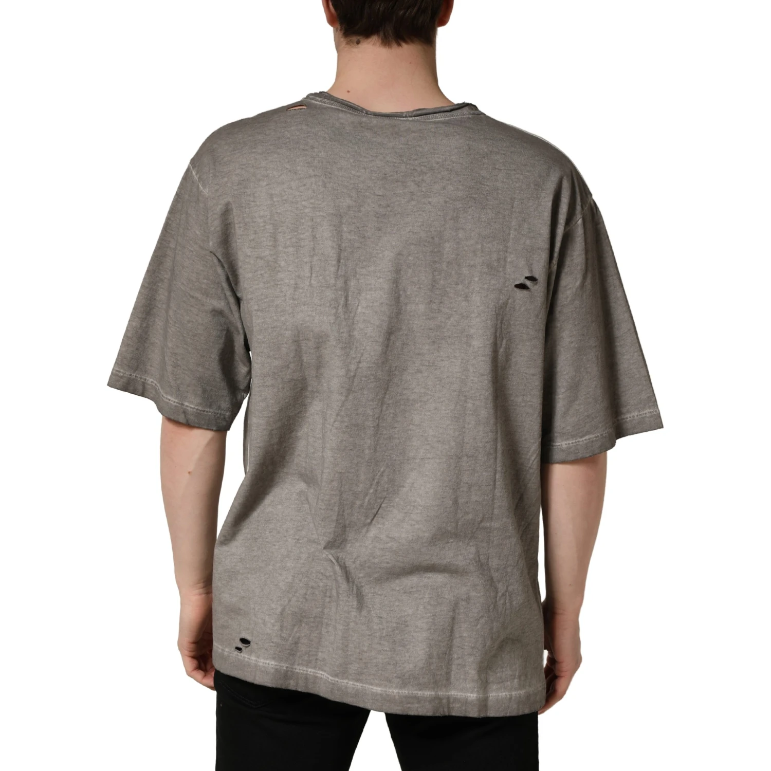 Gray DG Logo Print Cotton Round Neck T-shirt
