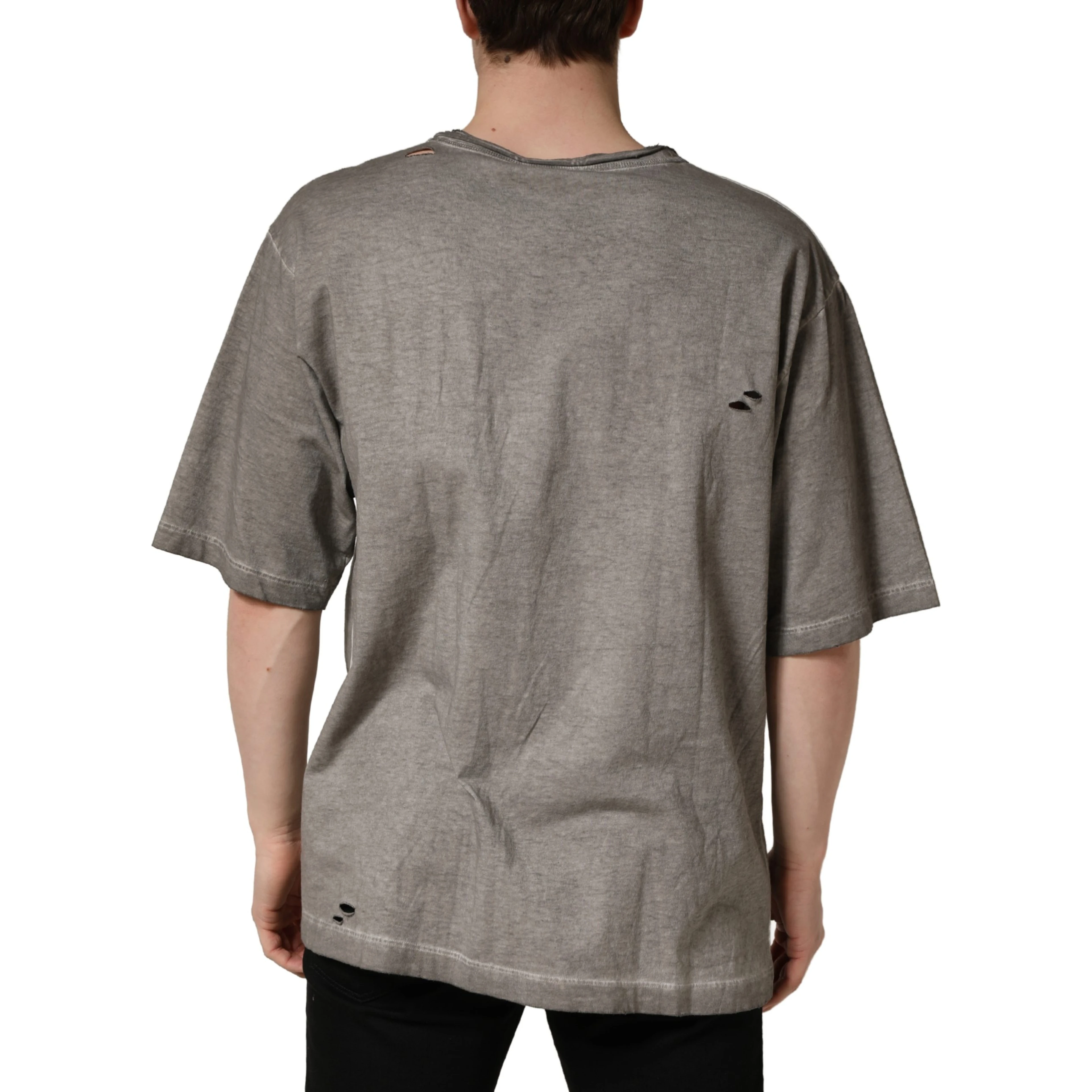 Gray DG Logo Print Cotton Round Neck T-shirt