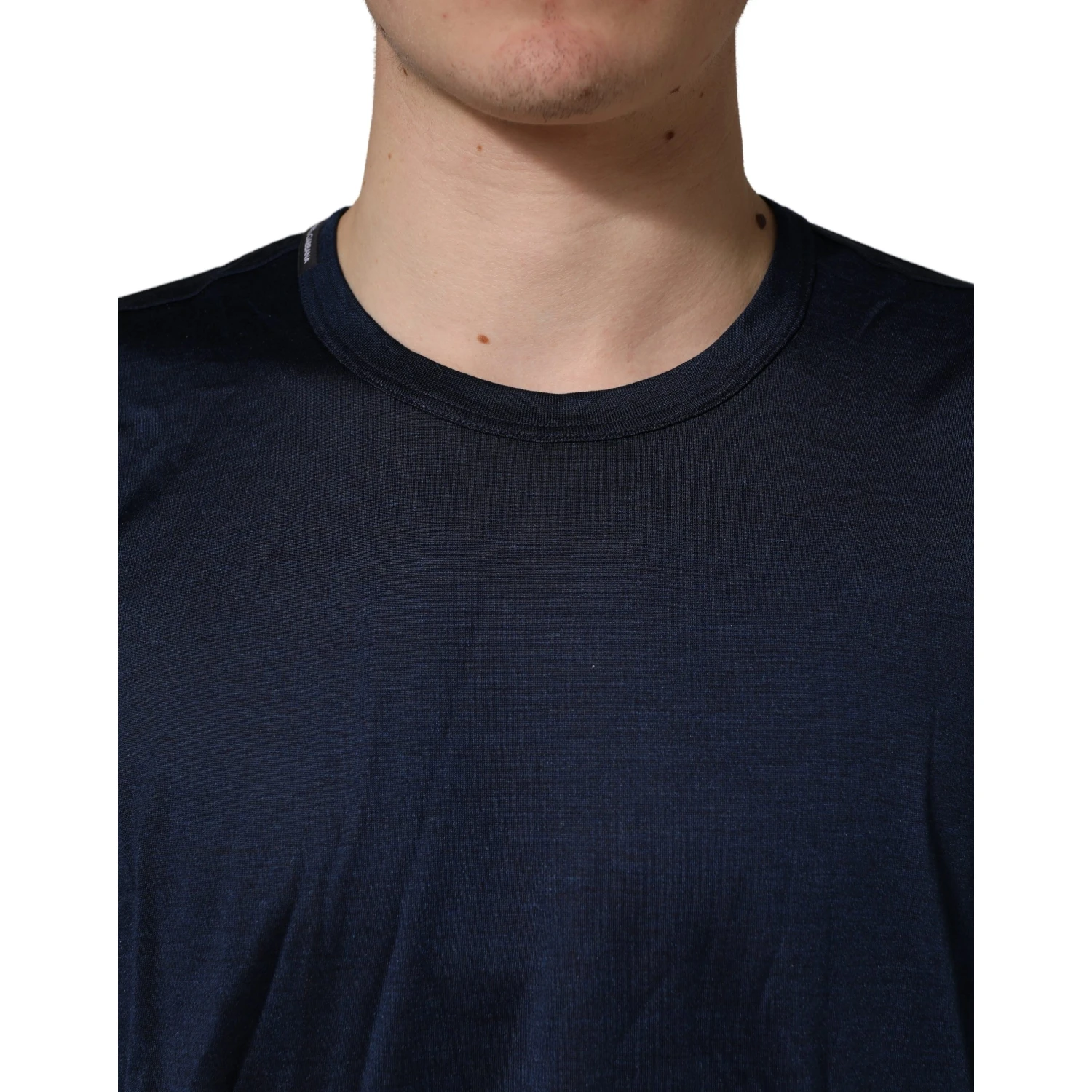 Dark Blue Silk Short Sleeve CrewNeck T-shirt