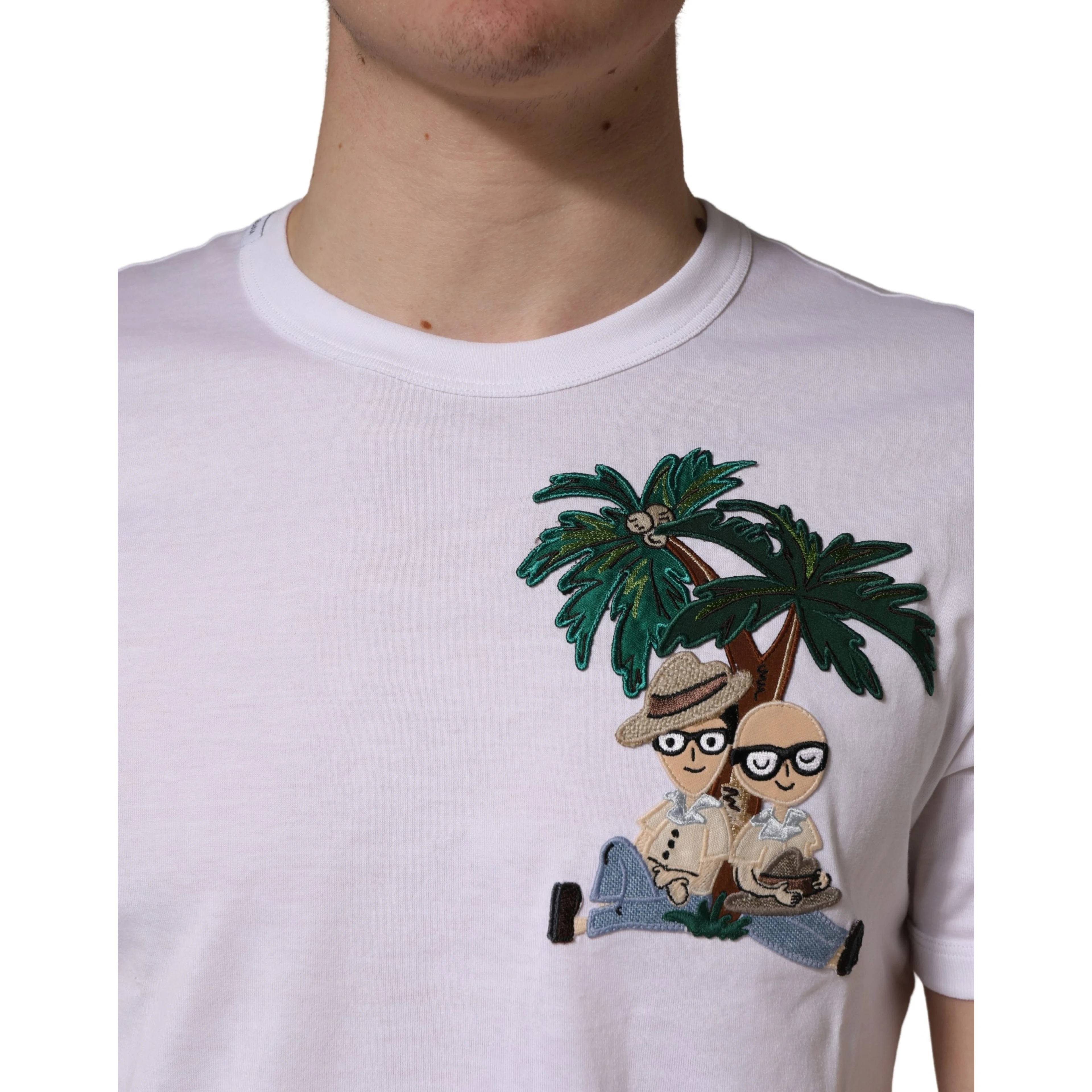 White Palm Embroidered Men Crew Neck T-shirt