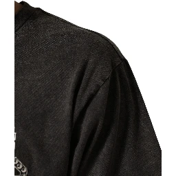 Gray Logo Embellished Men Crew Neck T-shirt