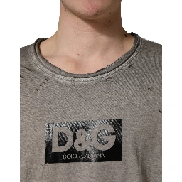 Gray DG Logo Print Cotton Round Neck T-shirt