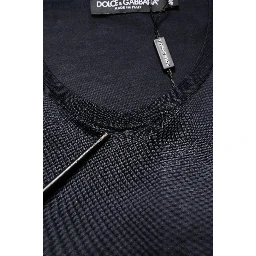 Dark Blue DG Logo Silk Men Crew Neck T-shirt