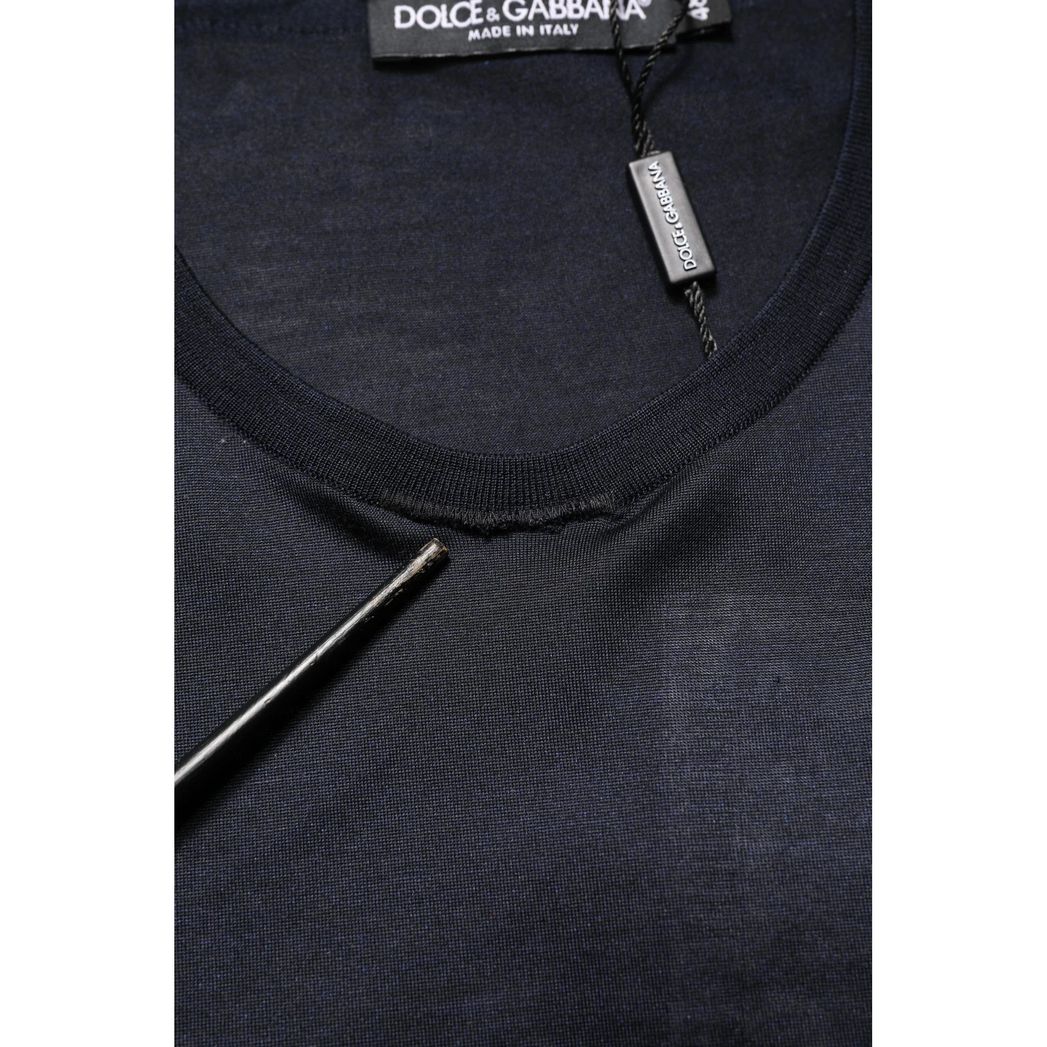Dark Blue DG Logo Silk Men Crew Neck T-shirt