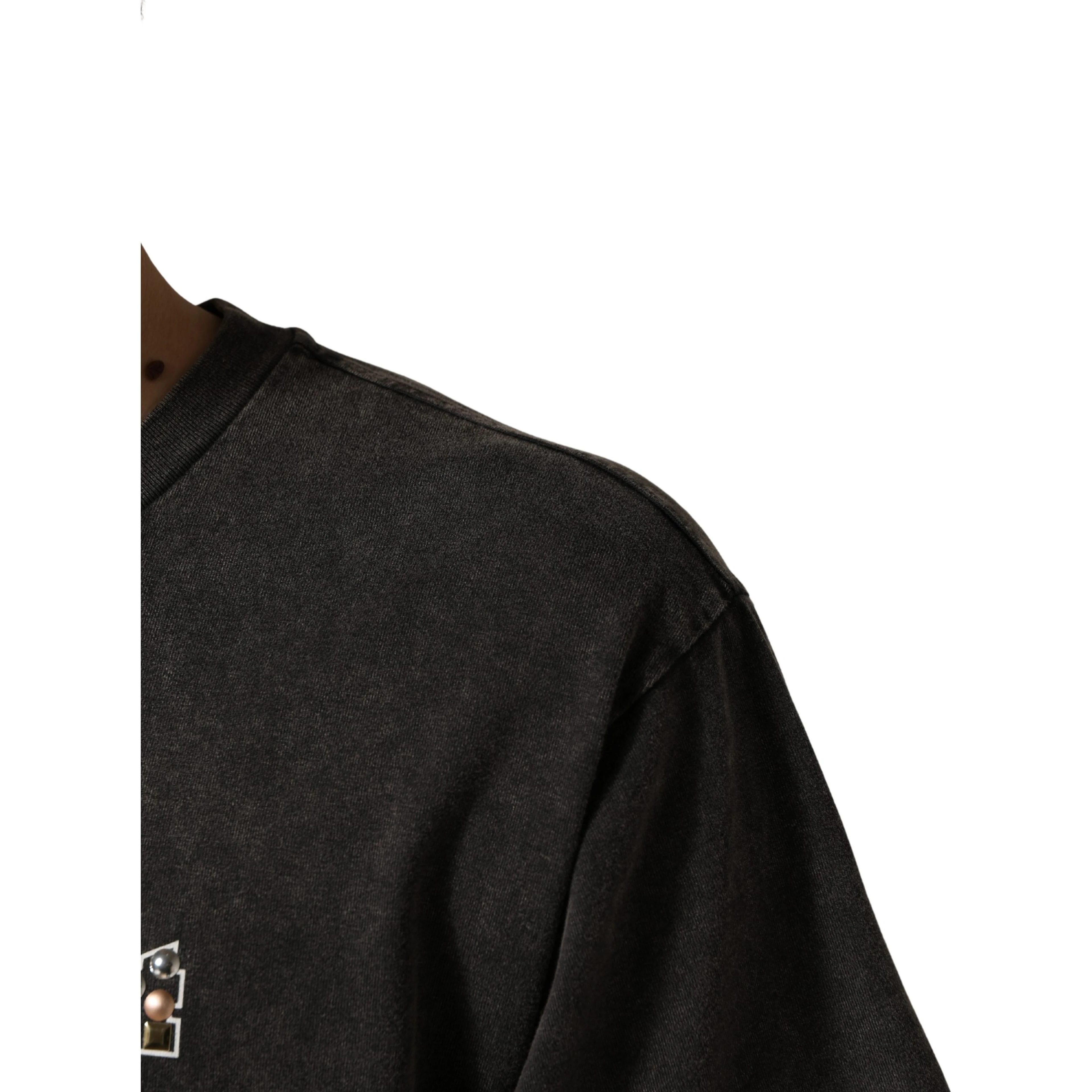 Gray Logo Embellished Men Crew Neck T-shirt